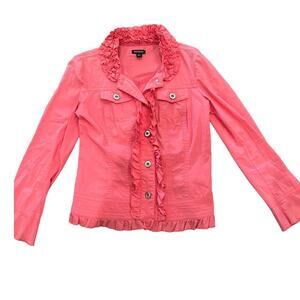 Ezzenza Women's Jacket Shirt Top Shacket Blazer Coral COTTON Ruffles‎ S